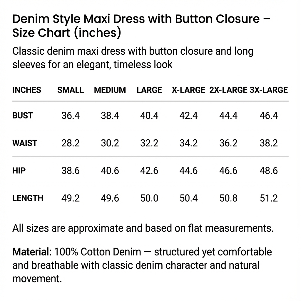 Hannah – Denim Maxi Dress with Buttons & Long Sleeves